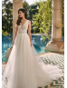 V Neck Ivory Lace Tulle Square Back Unusual Wedding Dress